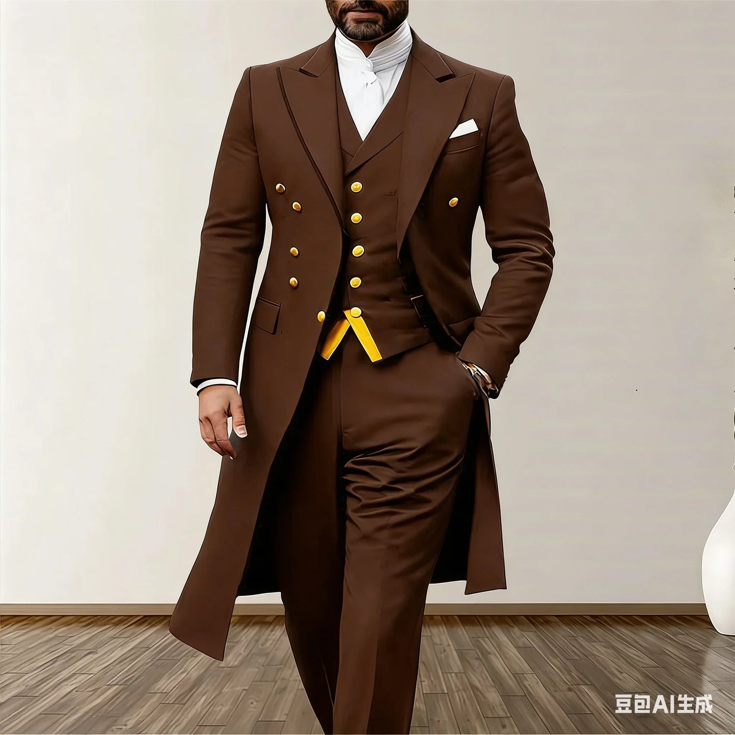 Blue Men Wedding Suits 3 Piece Long Blazer Vest Pants Satin One Button