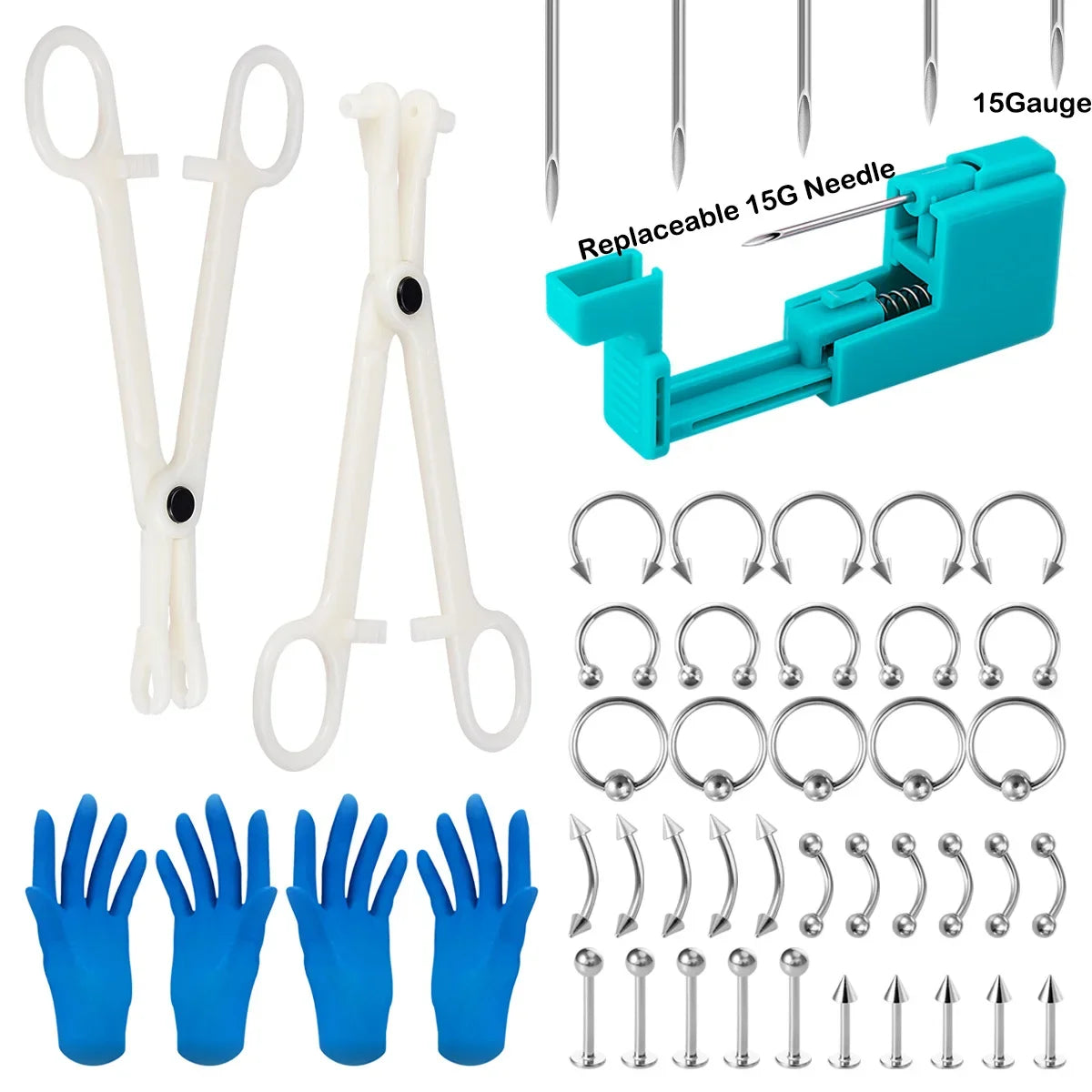 Body Piercing Tool Kit Easy to Use Body Piercing Gun Lip Nose Tongue