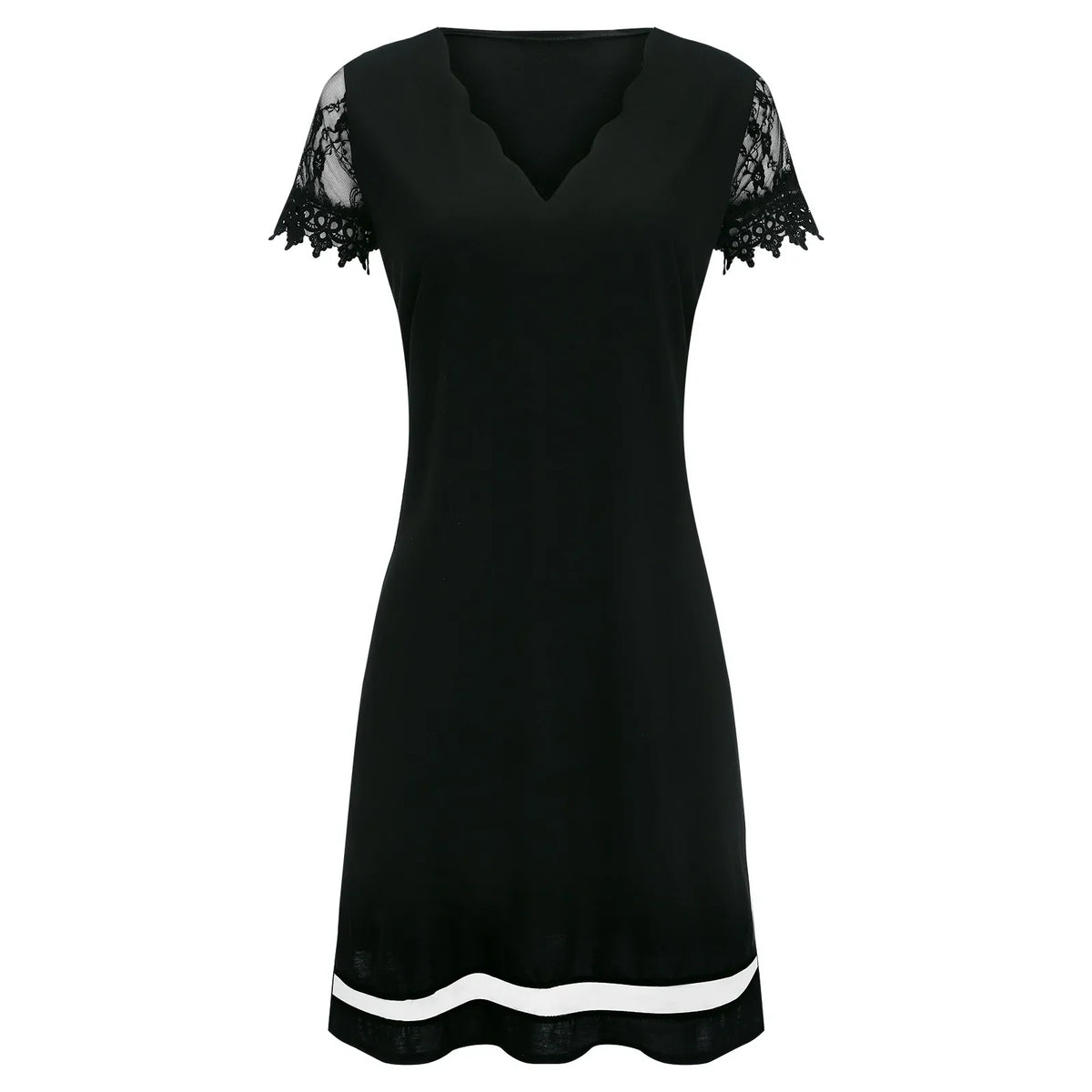 Womens Dresses Fashion Lace Mesh Patchwork Short Sleeve Bodysuit Clothes Elegant Temperament Party Knee Length Women Vestidos