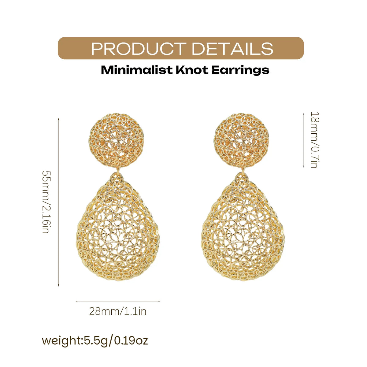 YTJX  Women's Piercing Earring  18K  Copper Gold Plated Hollow out Long Pendant Water Drop Jewelry  Accessories For Christmas