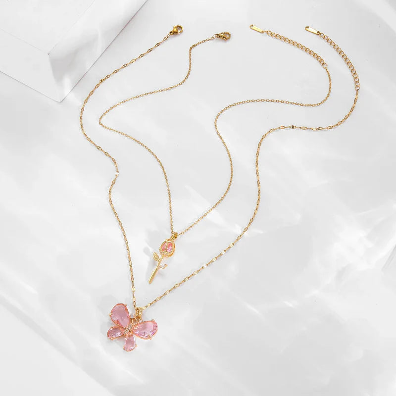 Enchanting Butterfly Rose Necklace