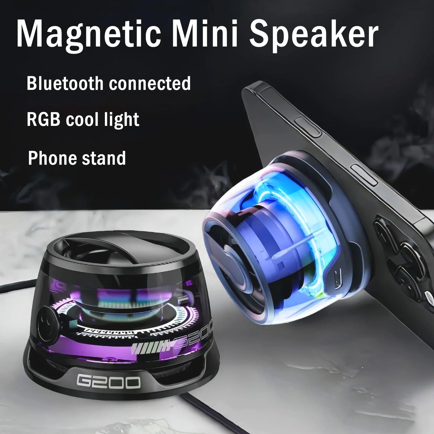 Mini Magnetic Bluetooth Speaker Portable Phone Holder RGB Lighting Speaker BT5.3 Mini Sound Box 7 Hours Playback Easy to Carry
