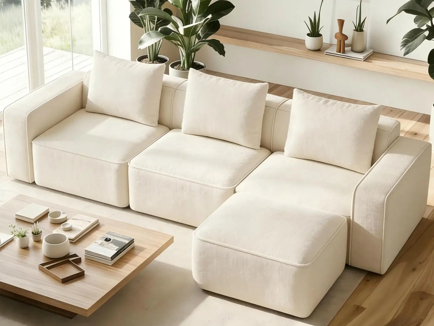 103" Sectional Couch, Locked-in Modular Sectional Sofa, Wood Frame Couches for Living Room, 22" Deep Seat L Shaped, Custom