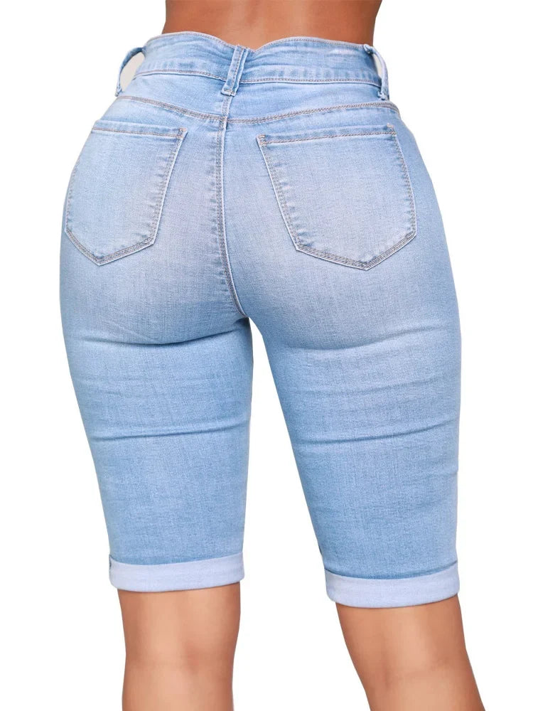 Skinny Jeans for Women High Waist Stretch Denim Trousers Mom Jeans Knee Length Pencil Pants Casual Comfort Trousers Oversize