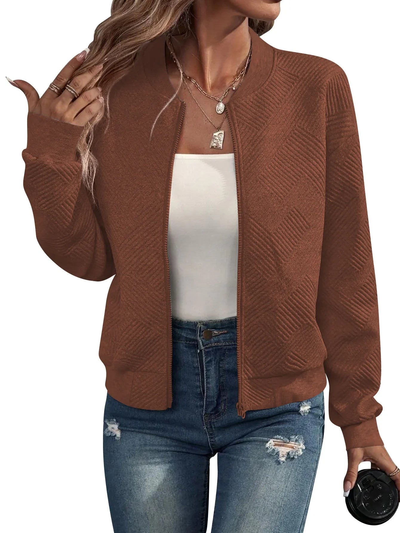 Solid Color Zipper Jacket  Baseball Jersey Collar  Casual  Fashionable  Luxury  Durable  Simple  Fall Winter  New  2024