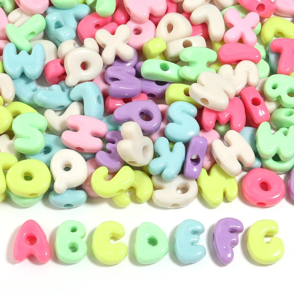 20-30pcs/lot Big Hole Cartoon English Letters Acrylic Beads Colored