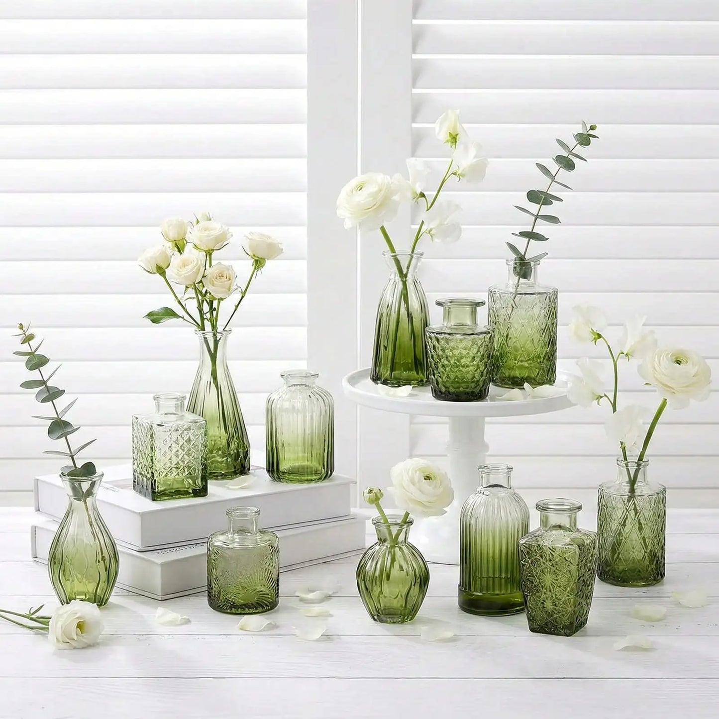 12 Pack Glass Bud Vase Set, Small Vintage Flower Vases for