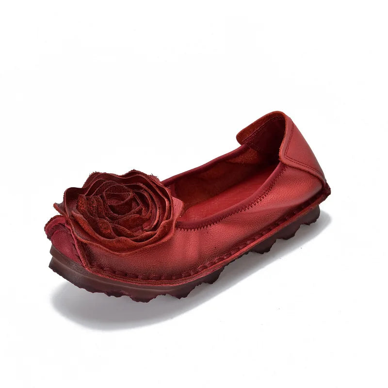 GKTINOO Retro Women Shoes Loafers Big Flower Soft Soles Casual Low Heel Luxury Shoes Flats Elegant Genuine Leather Ladies Shoes