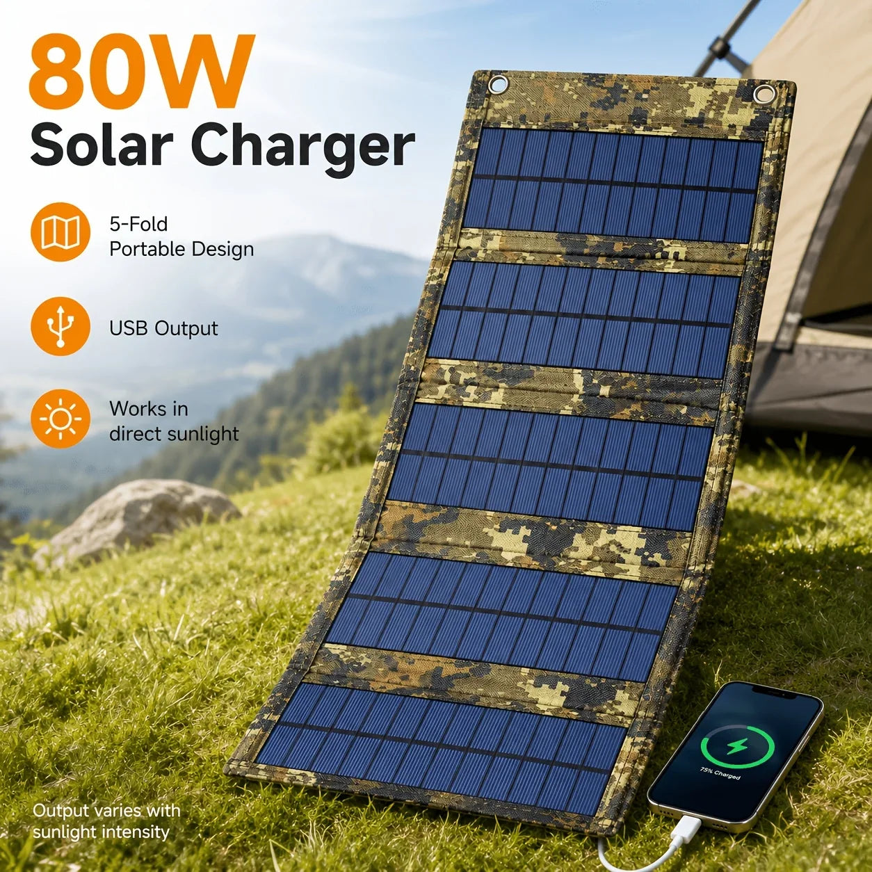 Folding Portable Solar Charging Panel; Outdoor Camping Charging Is No Trouble; The Pattern Is Super Cool