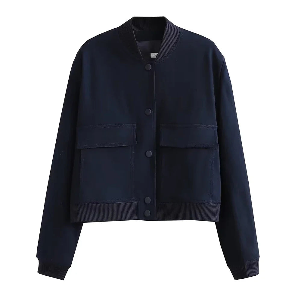 Women Fashion With Pockets Bomber Jacket Coats Vintage Long Sleeve Front Button Casual Female Outerwear Chic Tops