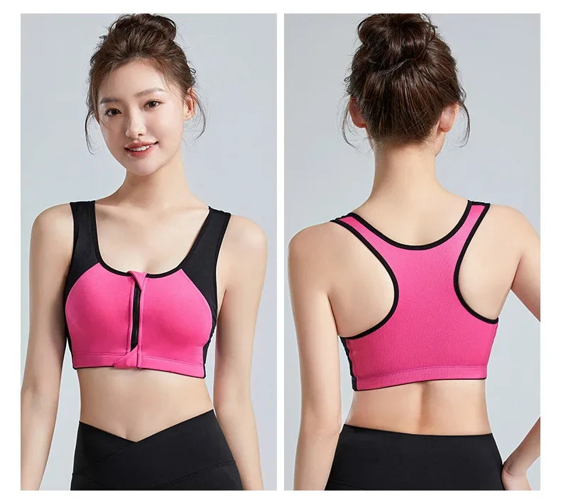 Sports Bra Women Push Up Front Zipper Shockproof Patchwork Gym Jogging Crop Top Female Running Fitness Vest Sport Bras for Women