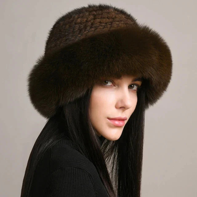Gorro tejido de piel sintética para mujer