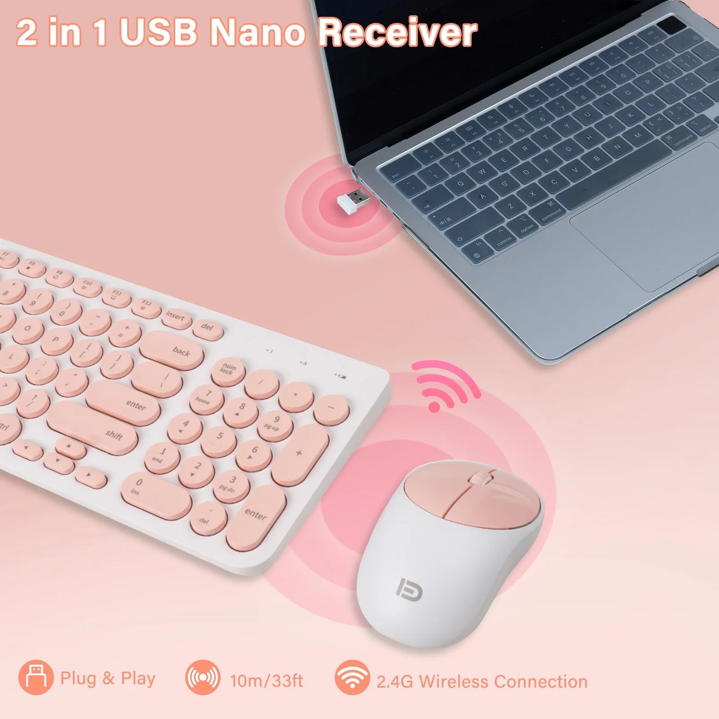 1 Set of 2.4G Wireless Keyboard and Mouse, Portable 95-key Multimedia key Office Mouse Kits, Silent Round Keyheads keyboard Mice