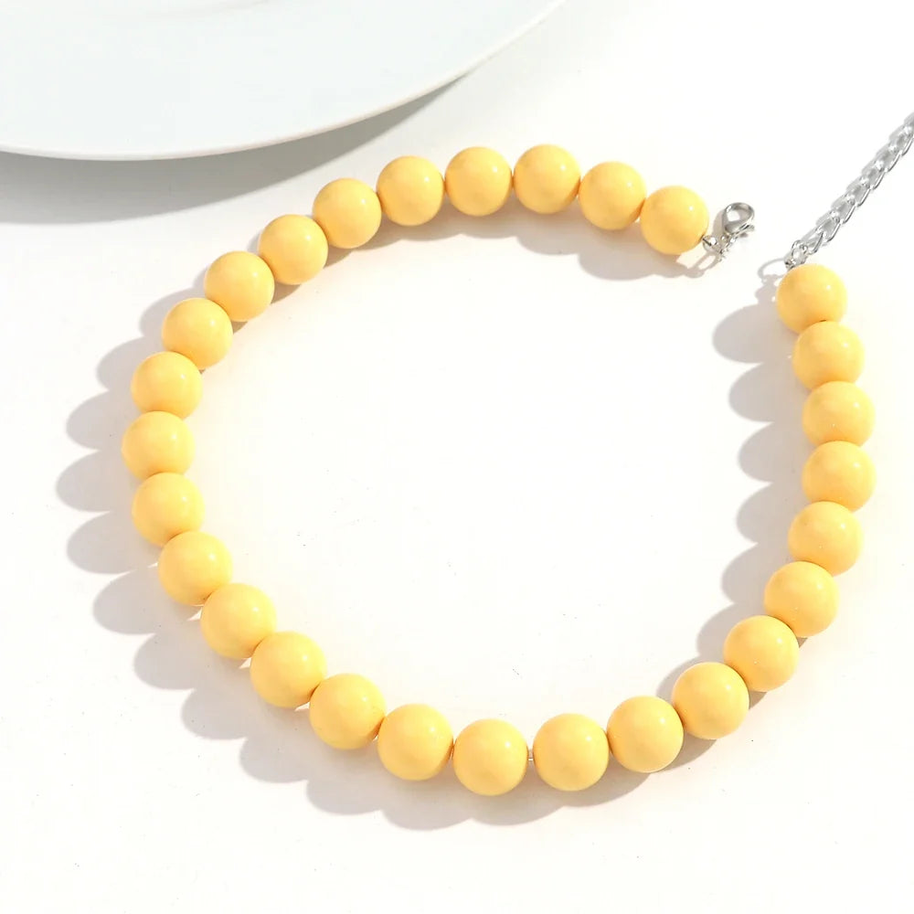 Boho Colorful Acrylic Big Ball Bead Chain Necklace Trendy Handmade