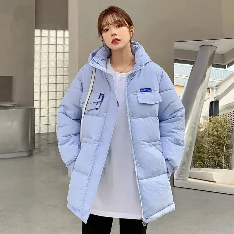 2025 New Winter Hooded Parka Women's Down Cotton Jacket Puffer Coat Overcoat Thick Warm Cotton Padded Jacket Snow Wear Outwear