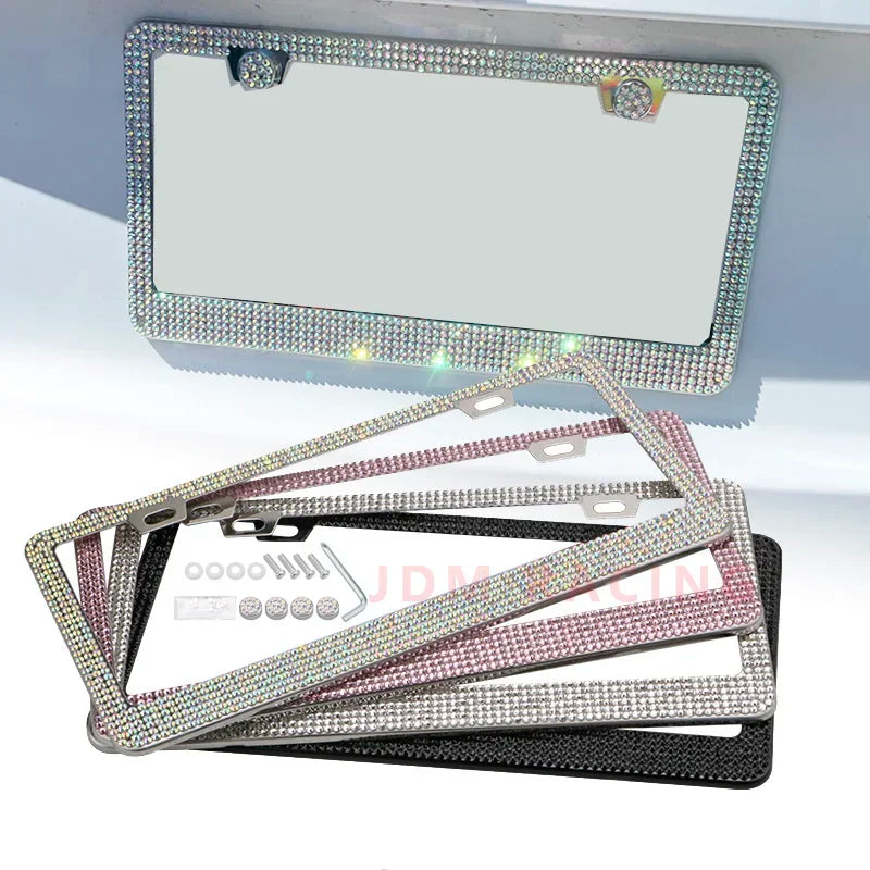 NEW Bling Crystal Car License Plate Frame Women Rhinestone License Plate Frame Cover Holder Car Accessories with Screw 31*16cm