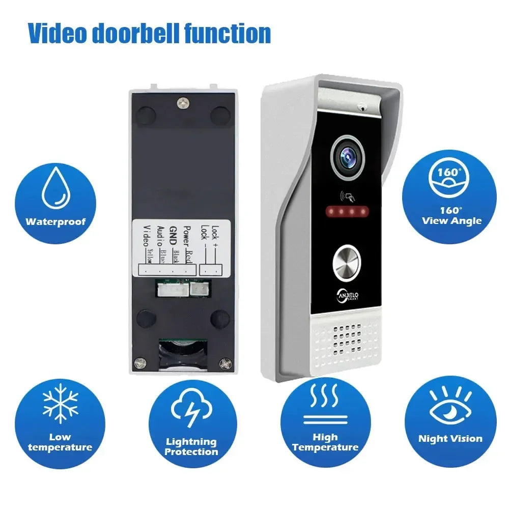 ANJIELO Metal Doorbell Video Intercom Outdoor Unit Compatible CVBS/720P/1080P IP65 Waterproof Night Vision With RFID Swipe Card