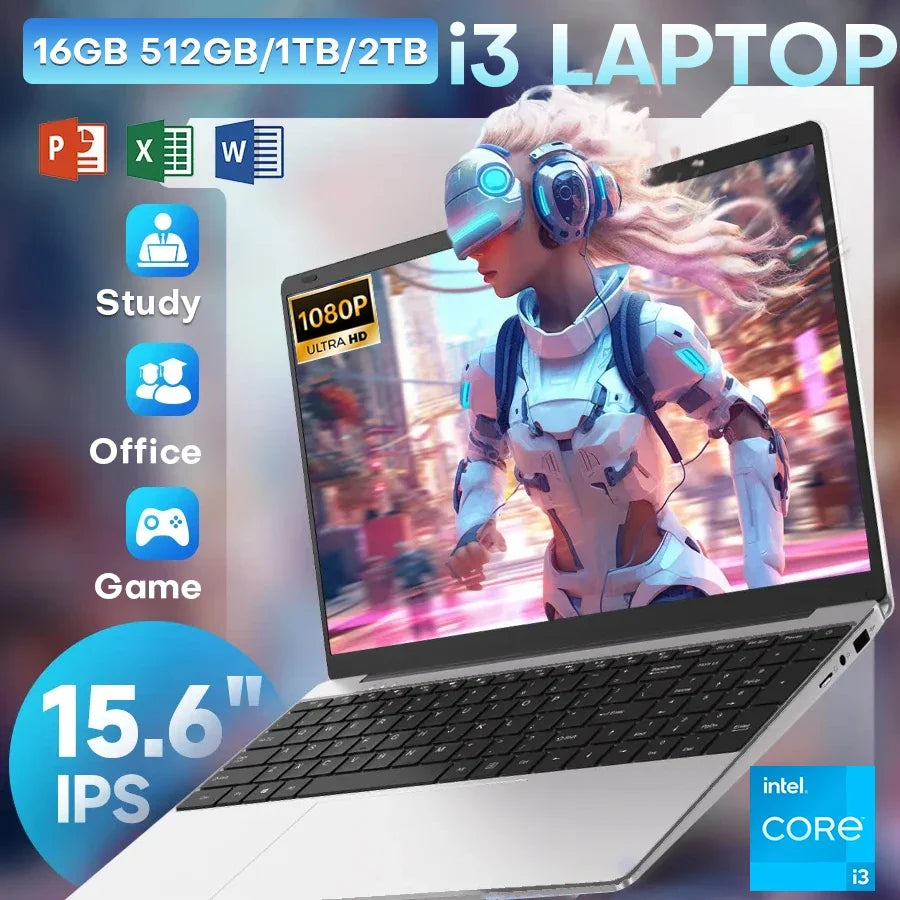 15.6 Inch Intel Notebook PC Ultra Slim Laptop Intel Core I3 6100u 16GB