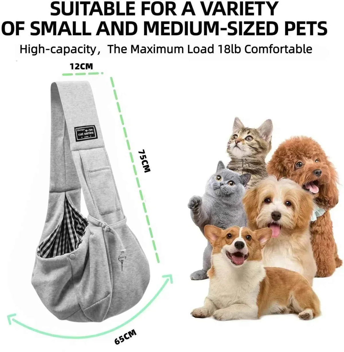 Cotton Dog Sling Carrier, Crossbody Bag for Puppies and Small Dogs