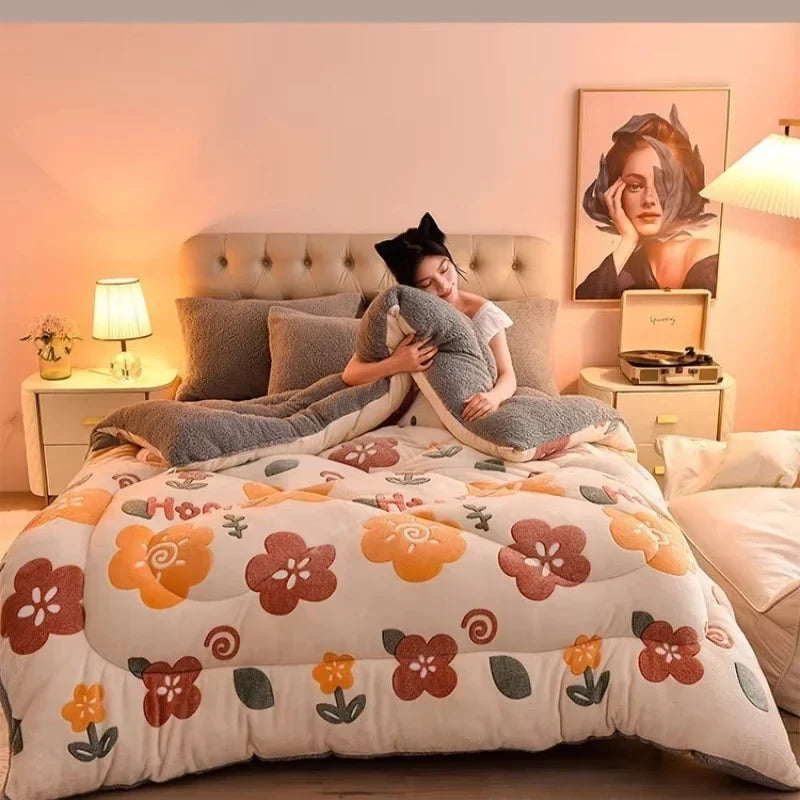 Lamb Fleece Blanket Winter Comforter Thickened Quilts Double-sided Velvet Warm Quilt Single Double Dormitory Milk Fleece Core