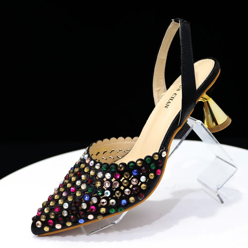 Nuevo conjunto de zapatos y bolso de diseño de diamantes