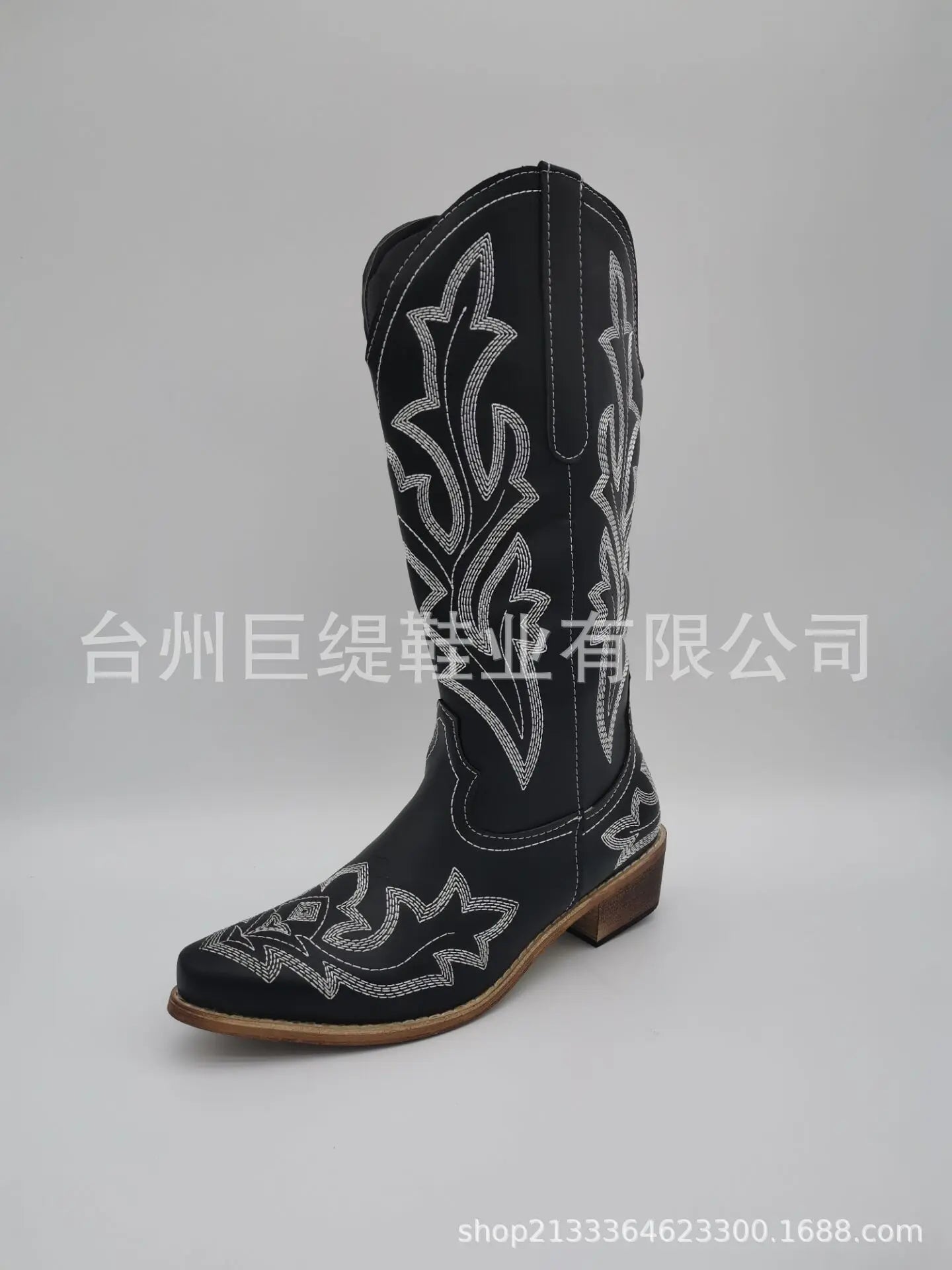 Botas de cowboy bordadas para mujer, hasta la rodilla, a media pantorrilla, botas vaqueras vintage de tacón, zapatos casuales de tacón grueso para otoño
