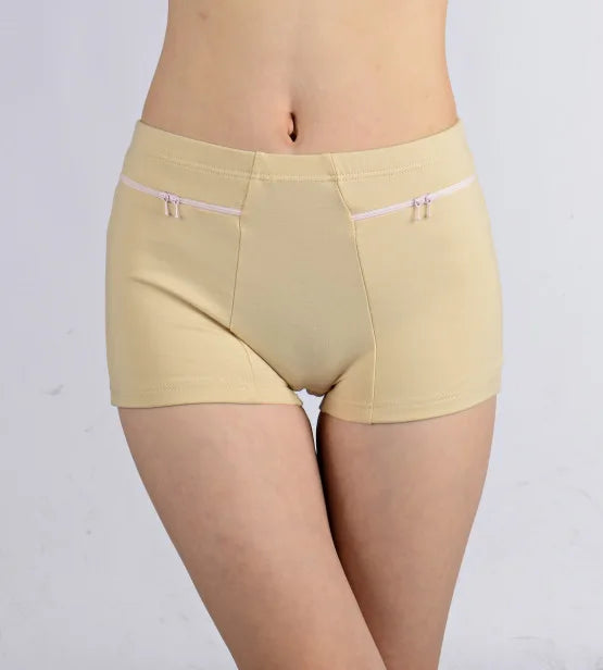 Plus Size Women Safety Short Pants Soft Boyshort Under Skirt Shorts With Zipper Pockets Breathable Theft-proof Female Underwear