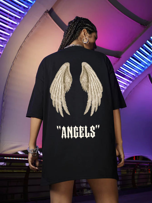 Camiseta de algodón para mujer con estampado de alas de ángel