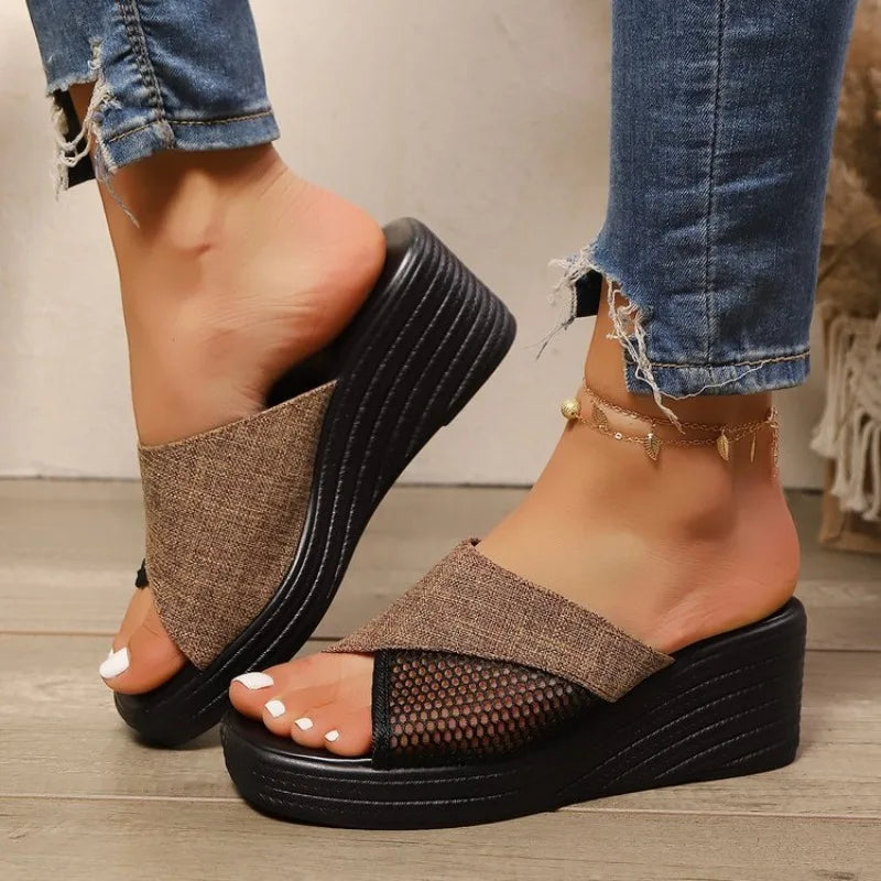 with Heel Large Size Fashion Womens Shoes 2026 Beige Heeled Sandals Thick Big Luxury Black Girls Summer Clear Wedge Slippers