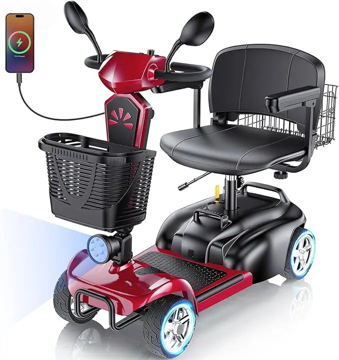 4-Wheel Electric Scooter with Dual Baskets, 350W Motor, Rotating Seat, USB Port,300Lbs, Customized