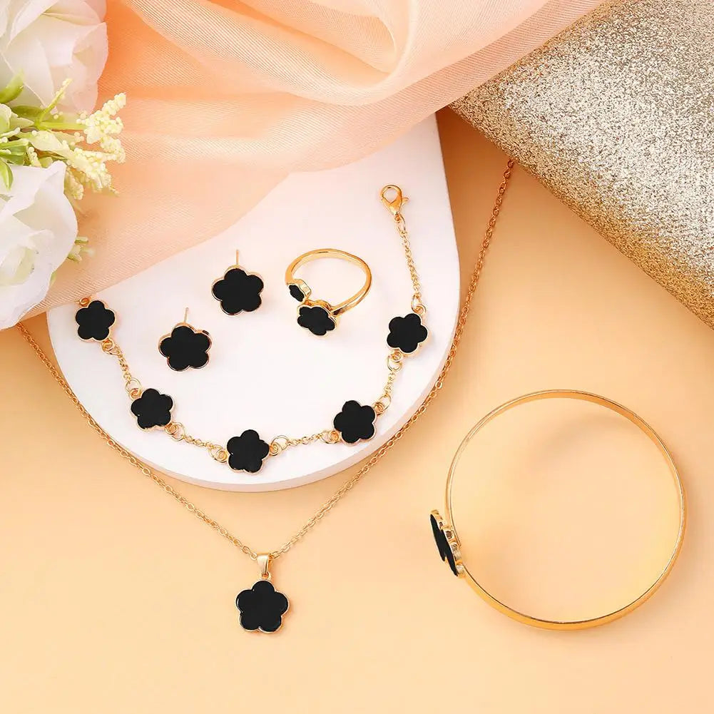 5 Pcs Set Jewelry Stainless Steel Five Leaf Clover Bracelets for Women