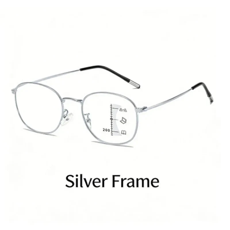 New Progressive Multifocal Reading Glasses for Both Near and Far Vision, Ultra-Light Metal Full-Frame, Anti-Blue Light, Suitable
