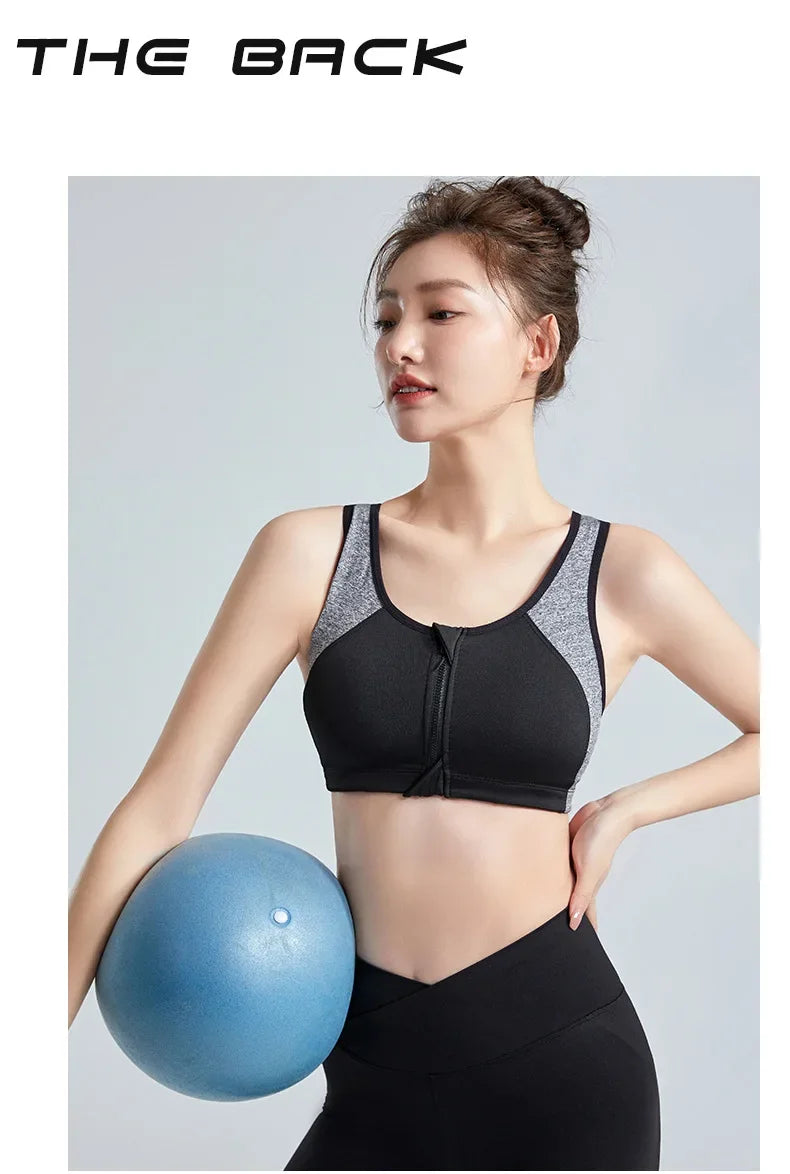 Sports Bra Women Push Up Front Zipper Shockproof Patchwork Gym Jogging Crop Top Female Running Fitness Vest Sport Bras for Women