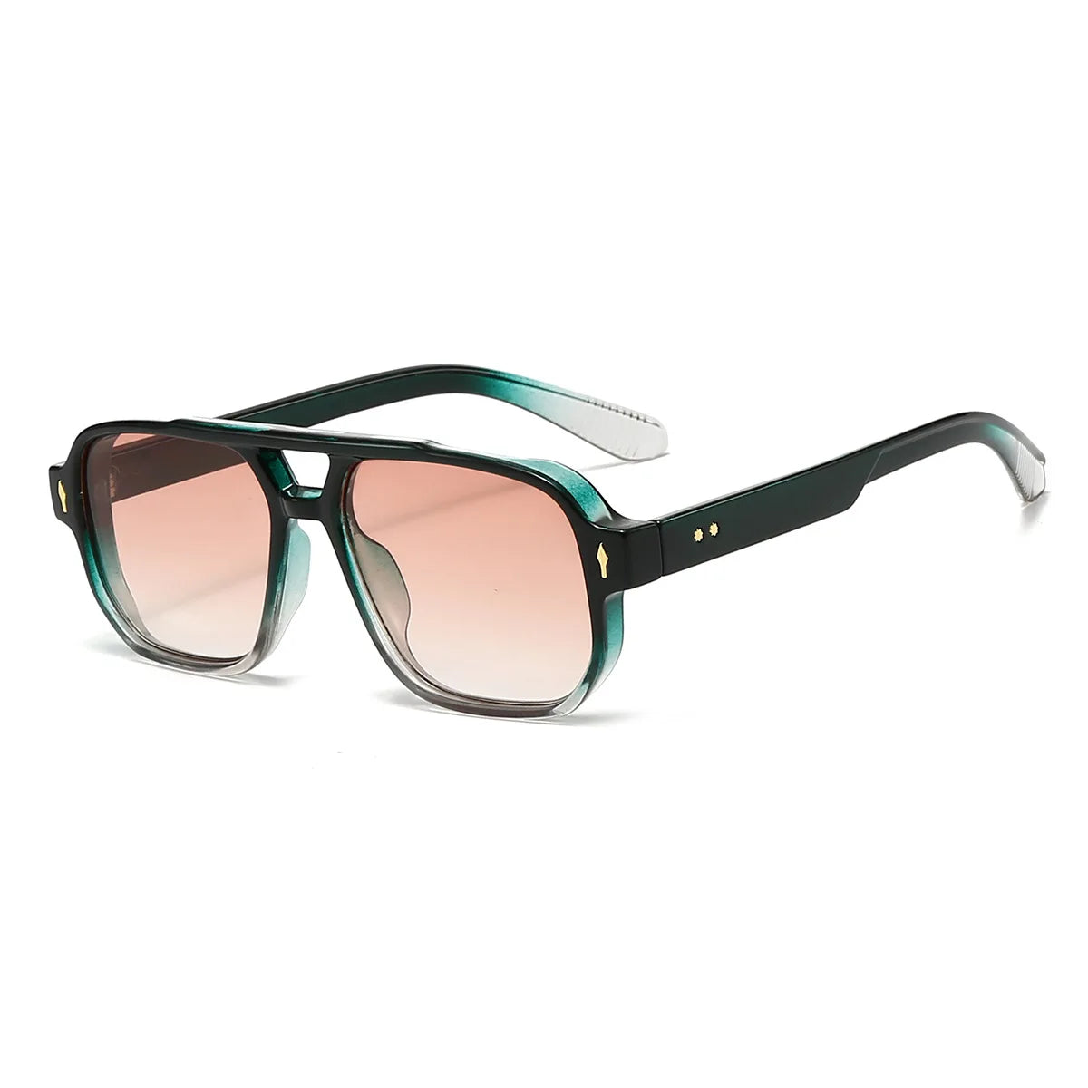 Classic Double Bridges Square Sunglasses Women Men Fashion Clear Ocean Lens Eyewear Trending Rivets Female Sun Glasses UV400