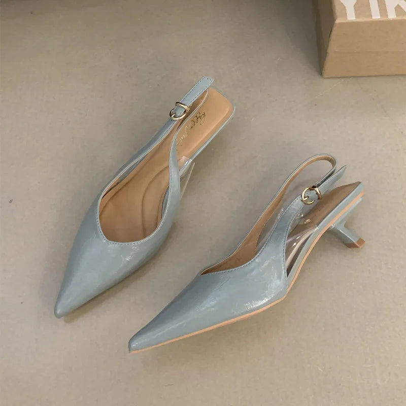 Bailamos Women Sandals Pointed Toe Elegant Low-heel Shoes Summer Fashion Slingback Woman Mules Shoes Pumps Dress Shoes