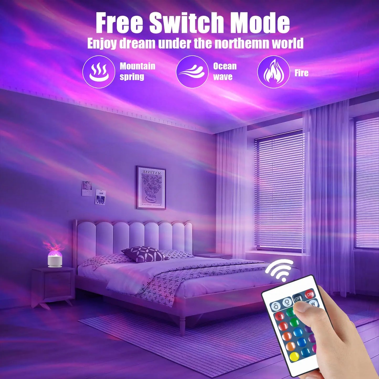 LED Aurora/Water Ripple Projector Light Starry Sky Galaxy Night Light Remote 16 Colors Auto Rotate Ambient Light for Home Room