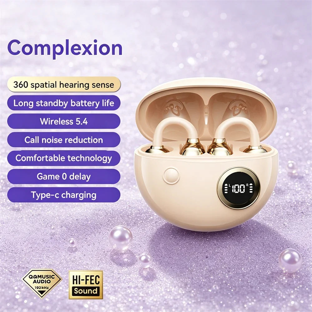 Open Wireless Earphone Fashion Plated Ear Clip Bluetooth Headset 9D Surround Stereo 0 Delay Long Battery Life Game Condenser Mic