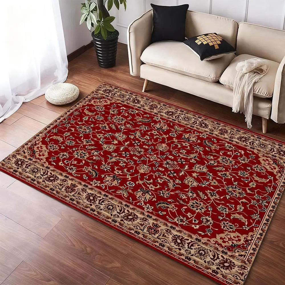 Red Persian Carpet Floor Mat Flannel Rugs Cozy Plush Thickened Soft Warm Winter Floor Mat Non Slip Living Room Home Indoor Use