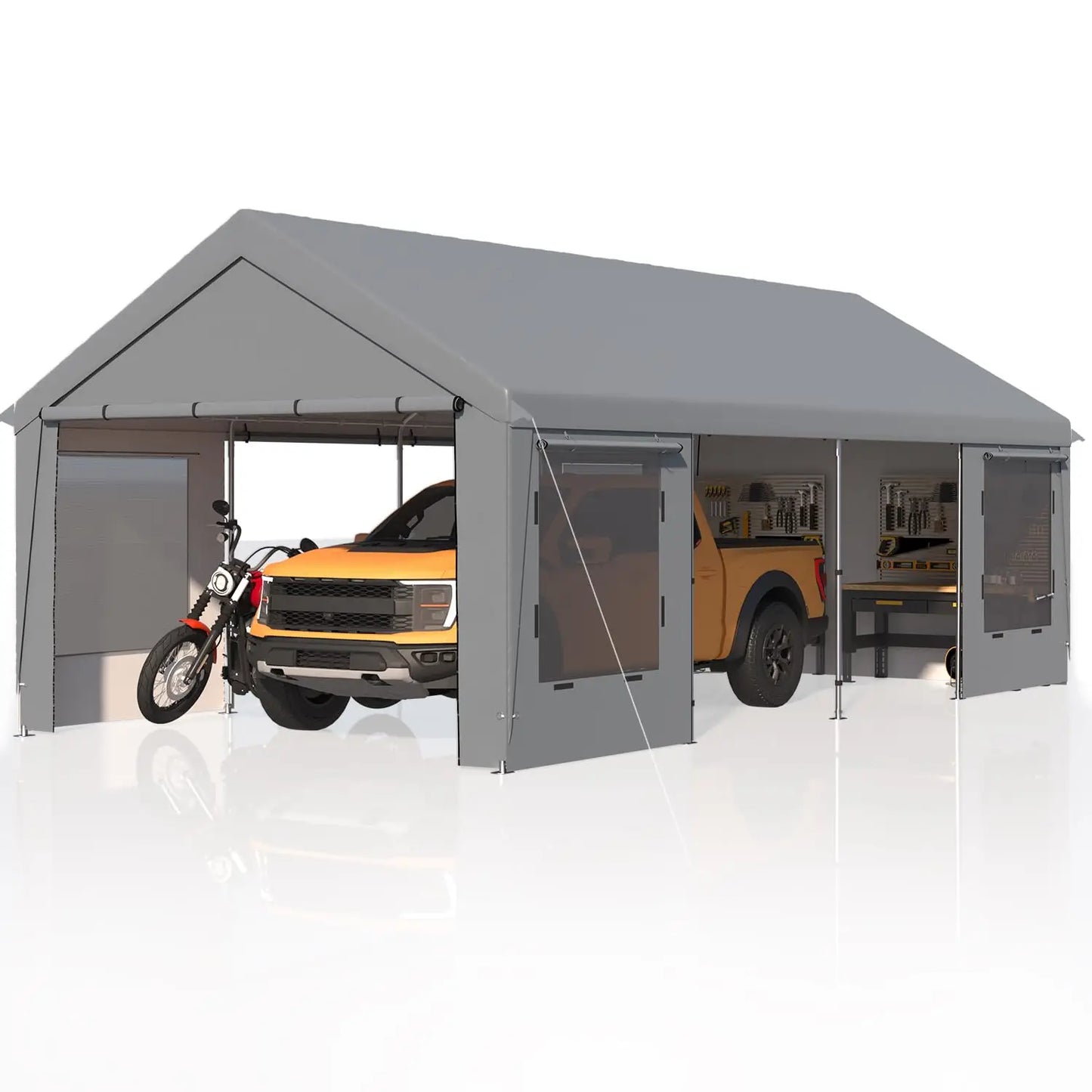 Heavy Duty Carport,Roll-Up Windows,Removable Sidewalls,Portable Garage & Car Canopy,12'x24', Custom
