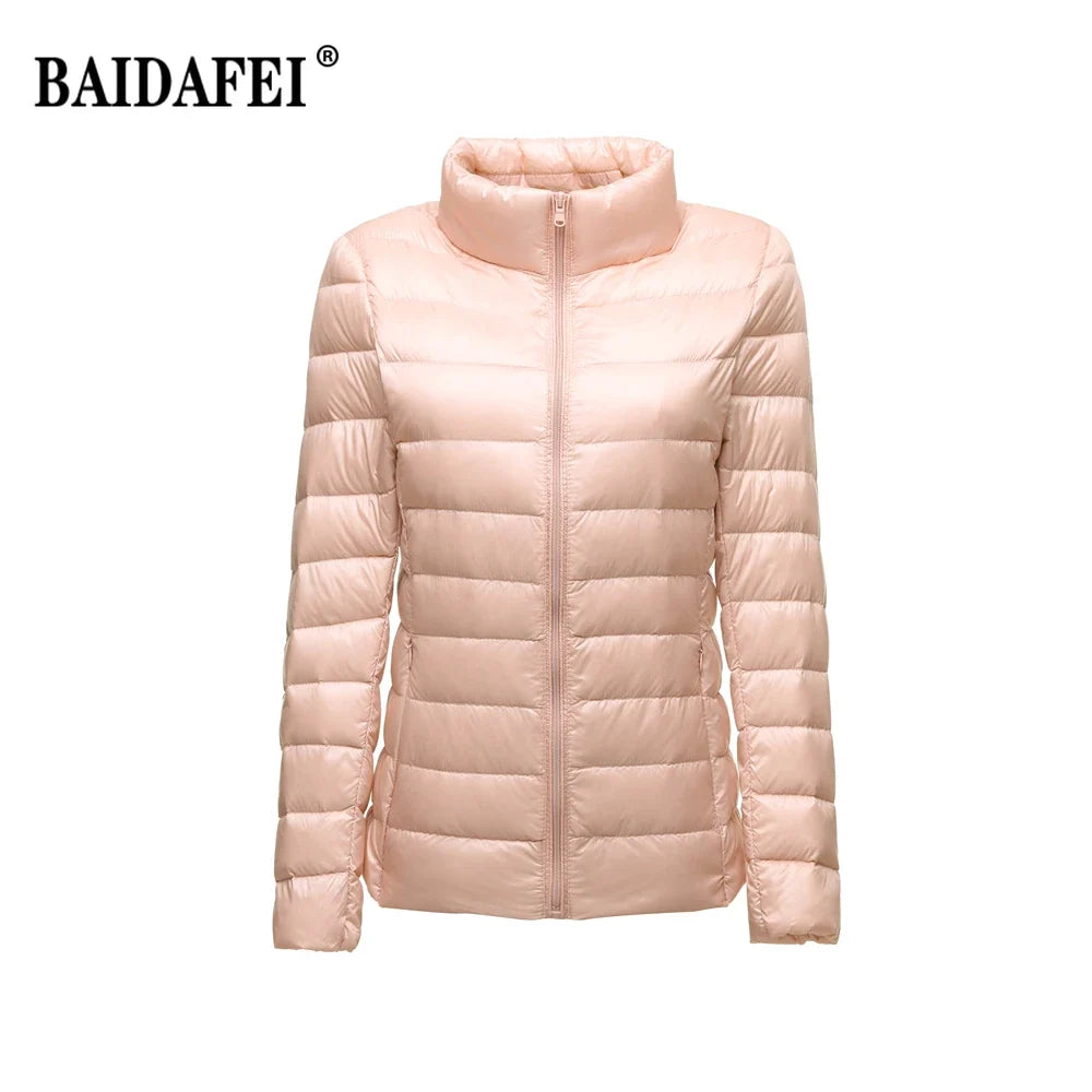 Women Short Puffer Jacket 2025 New Fashion Stand Collar Lightweight Water-Resistant Packable Female Down Parka Casual Coat