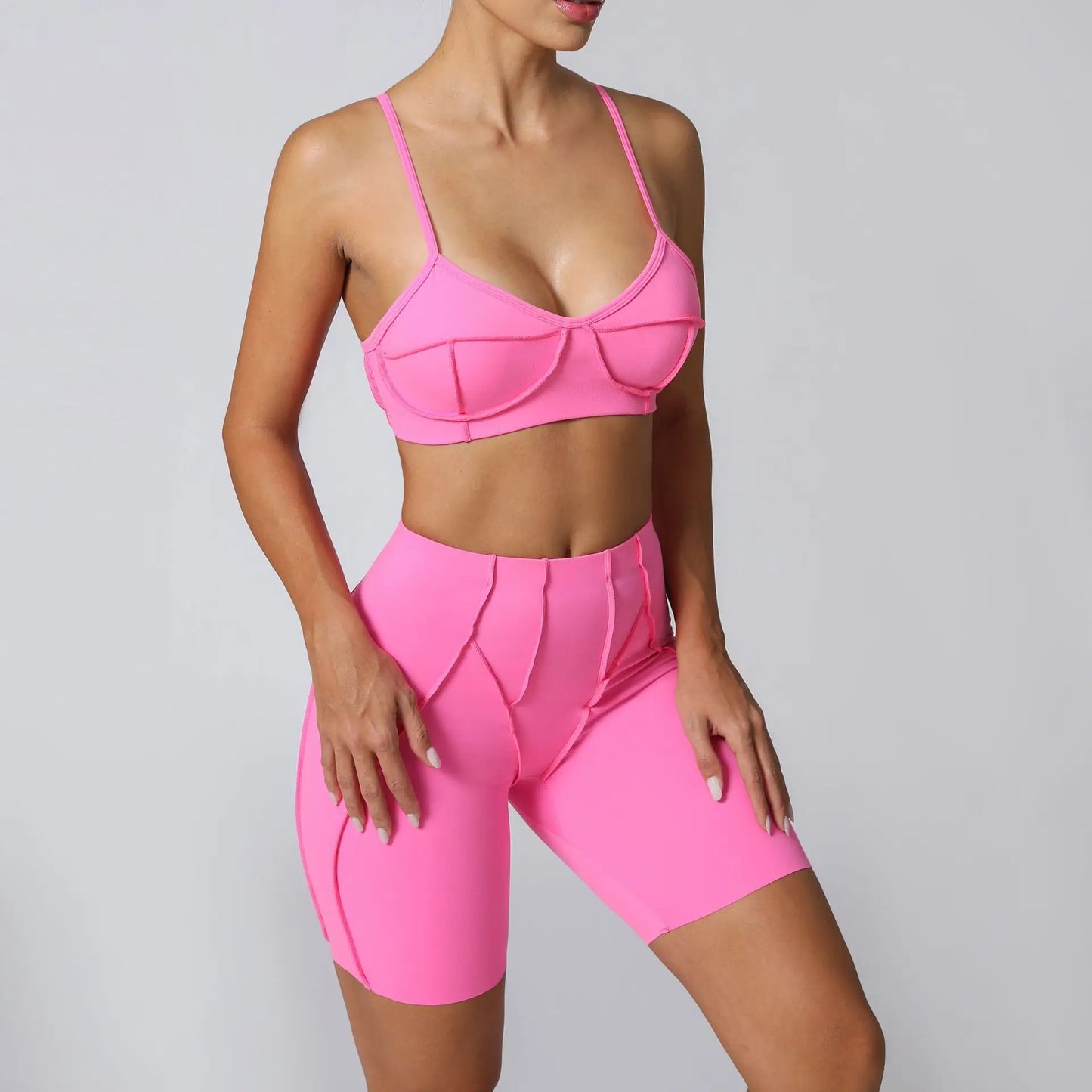 2-Piece Yoga Set – Open Back Sports Bra & High Waist Shorts