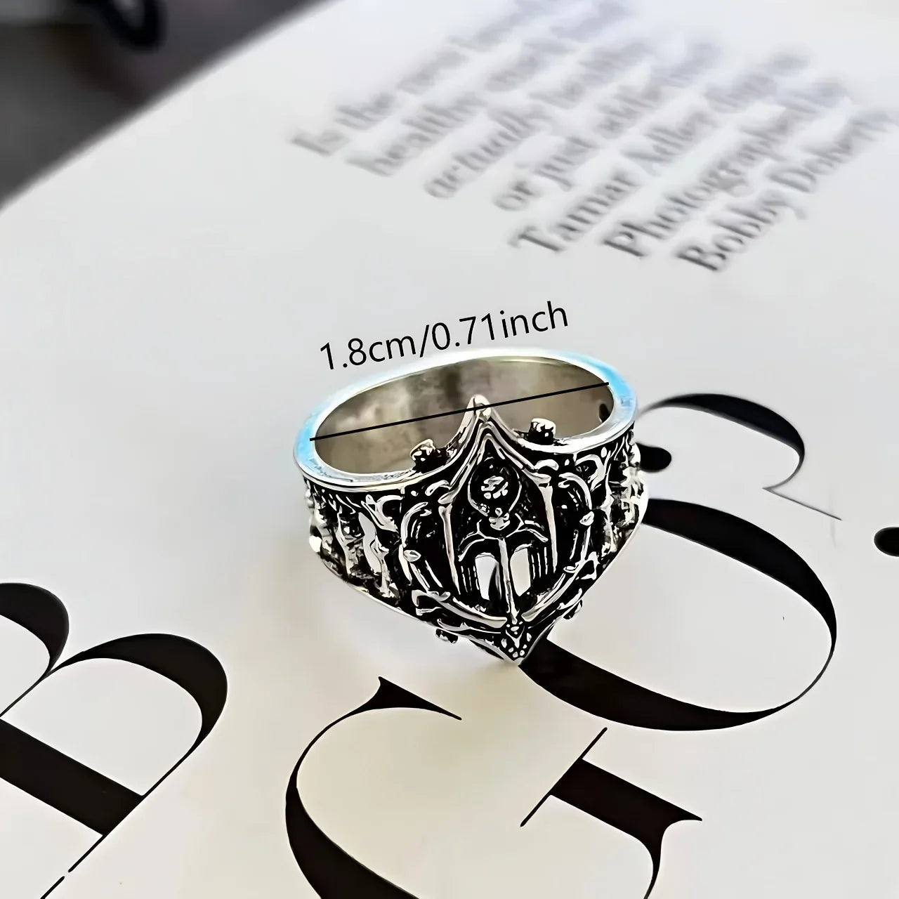 Vintage Antique Silver Gothic Hollow Wide Band Ring Dark Punk Openwork Architecture Carved Finger Ring Retro Hip Hop Biker Aesthetic Statement Jewelry Gift
