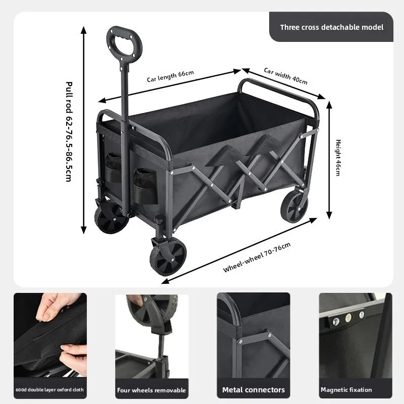 Outdoor garden camping large-capacity folding trolley, portable, detachable, compact and lightweight picnic camping cart