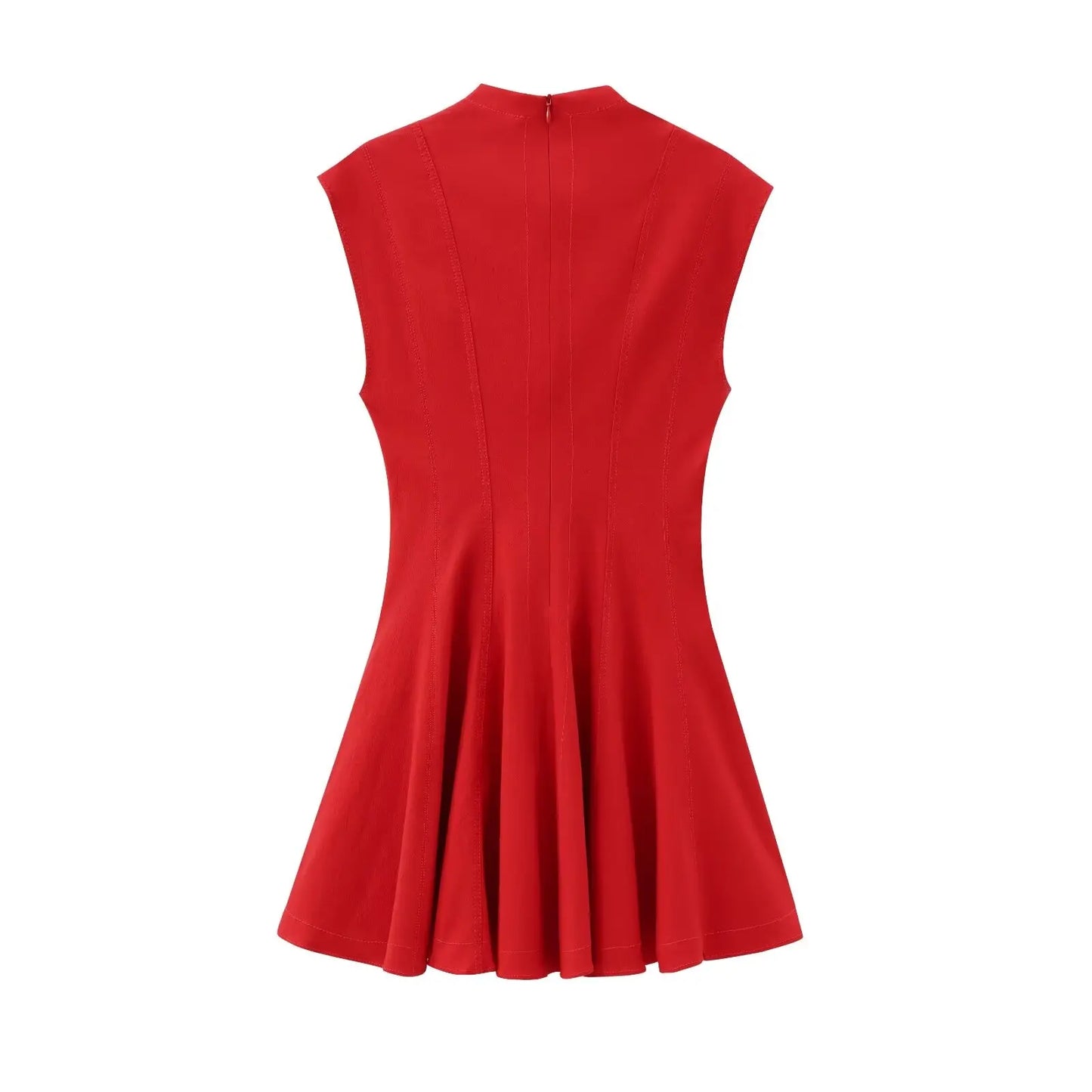 Foridol Stand Collar Sleeveless Pleated Tank Dress for Women Brown Casual Short Autumn Winter Dress Zip Black Ladies Vestidos