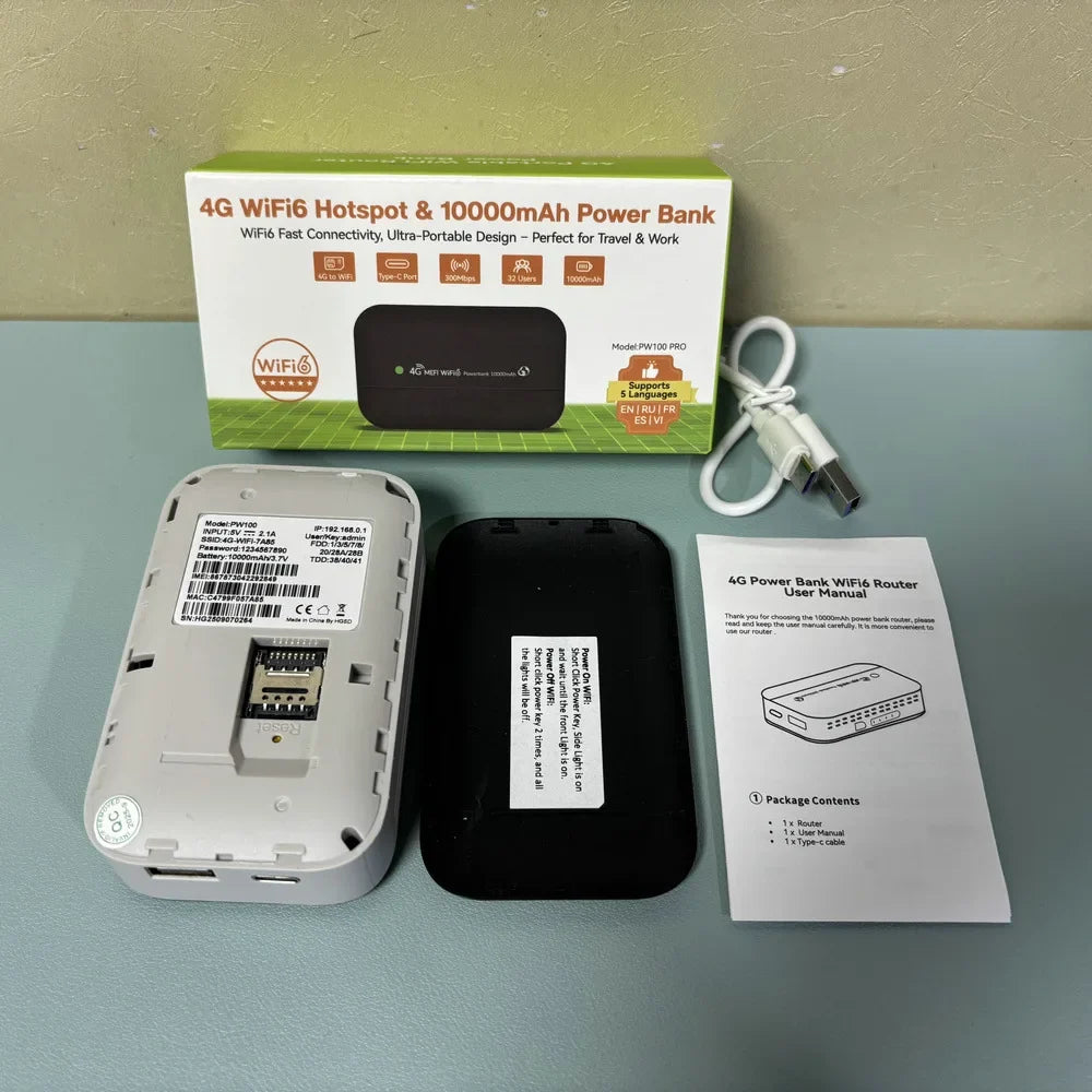PW100 4G Router 150Mbps Outdoor Wireless Router Portable Wifi Hotspot Pocket MobileModem With Sim Card Slot 10000mah power bank