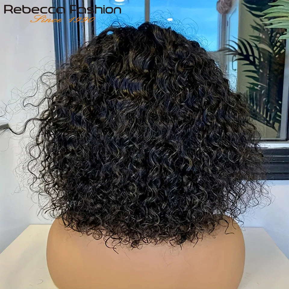 Pelucas de cabello humano Jerry Curly Short Pixie Bob Cut con flequillo, pelucas Remy Curly Bob para mujeres negras, peluca Full Machine Made #1B 1B/99J