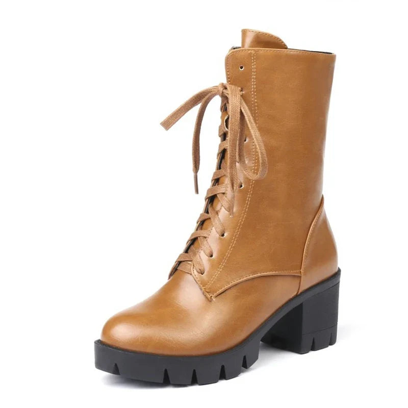 SIMLOVEYO Rubber Lace Up Black Autumn Chunky Boots big size 46 Ankle Boots Women Platform Shoes Ladies shoes women shoes Hot