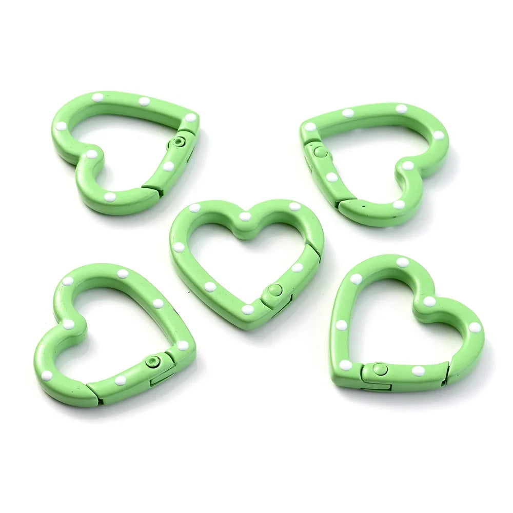 5pcs Multicolor Metal Heart Ring Spring Clasp Carabiner Keychain Clips Hook Dog Chain Diy Jewelry Buckle Connector Supplies