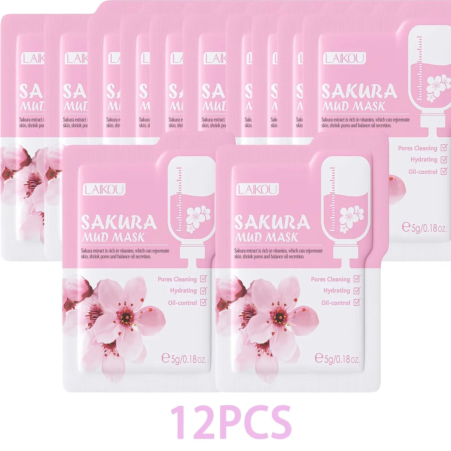 LAIKOU Japan Sakura Clay Mud Mask Hydrating Gentle Cleansing Refreshing Oil Balancing Daily Facial Skin Care Mask 5g