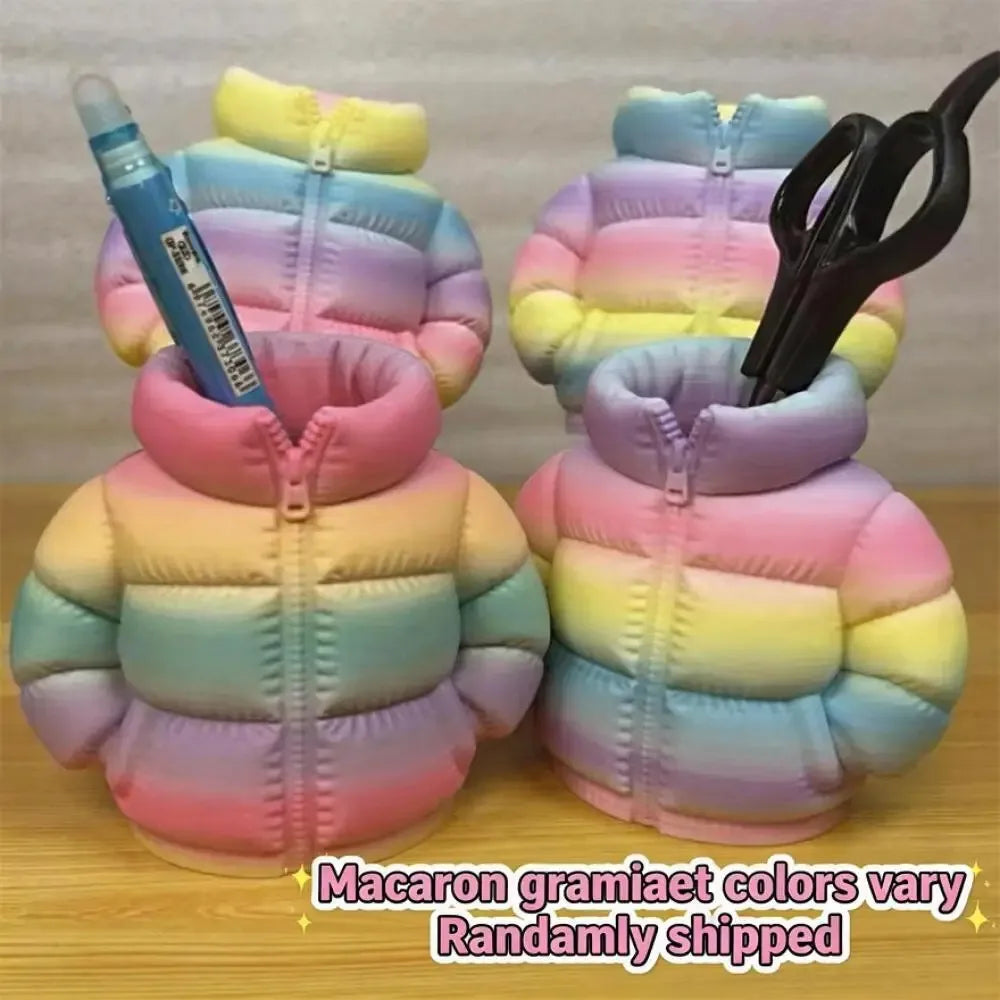 Down Jacket-Shaped Pen Holder Desktop Organizer for Stationery Makeup Brushes Home Office Shelf Decor, for Shool Gift